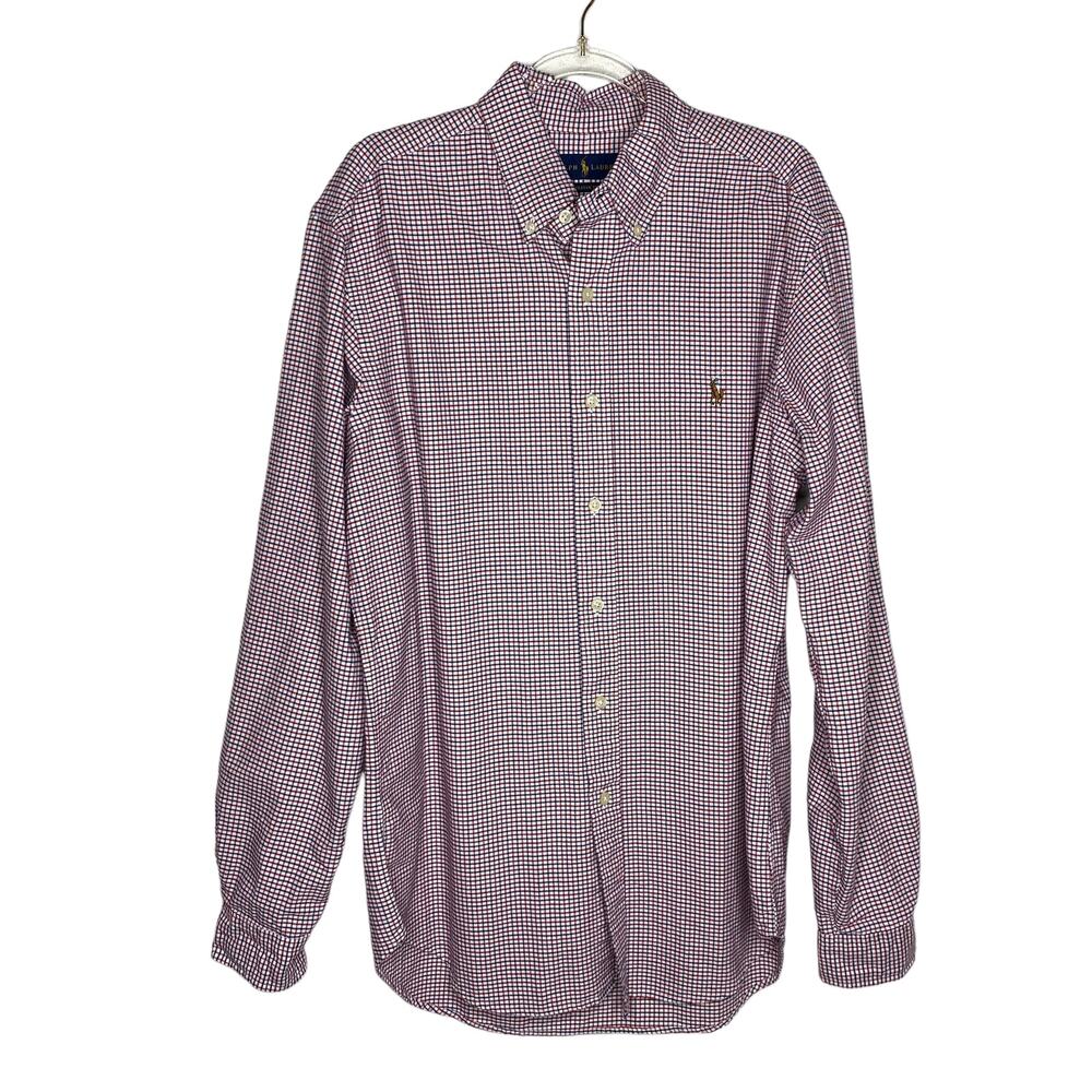 Ralph Lauren Blue Label‎ Mens Medium Classic Fit Plaid Shirt Button Up Red Blue